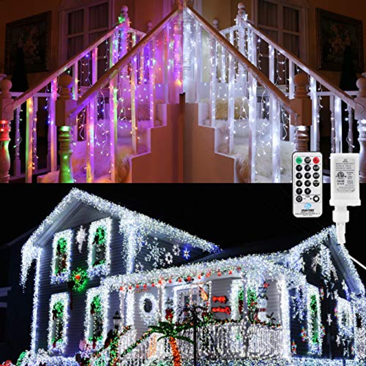 Brizled Color Changing Icicle Lights, 360 LED Christmas Icicle Lights, 29ft Outdoor Icicle Lights String with Remote 11 Modes Cool White &#x26; Multicolor Icicle Lights for Xmas Wedding Home Indoor Decor